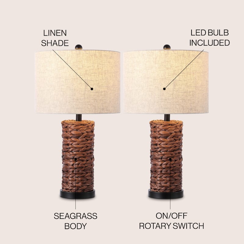 Enzo 25" Coastal Water Hyacinth LED Table Lamp, (Set of 2), by JONATHAN Y