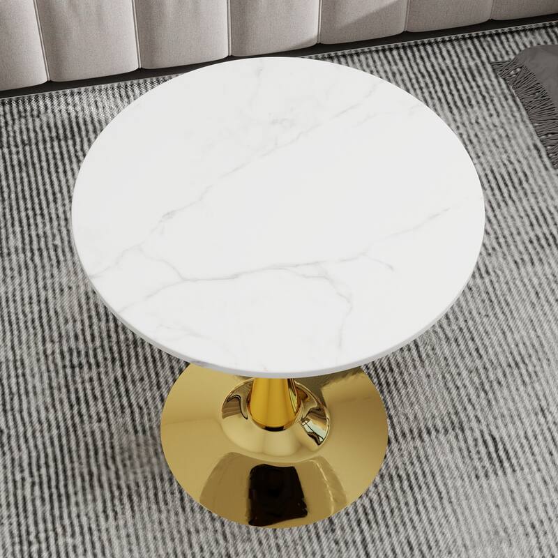27.6-Inch Mid-Century Modern Style Dining Table, Accommodates 2-4 People, Featuring A Round White-Veined Marble Tabletop