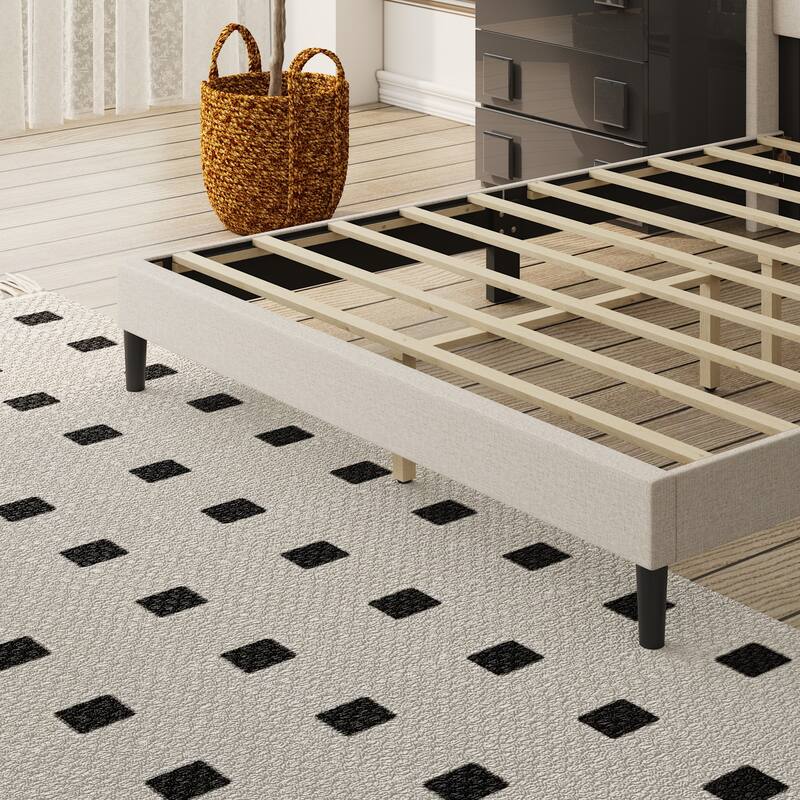 Cozy Beige Bedroom Upholstered Bed Frame,Stable Structure & Easy Maintenance,Durable Fabric,TB117 Verified