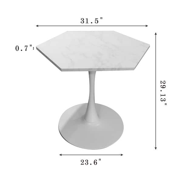 dimension image slide 1 of 2, Hexagonal Printed Marble Top Coffee Table with Metal Support Base