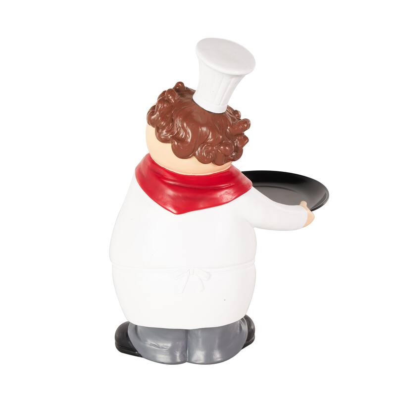White Polystone Kitchen Decorative Figurine Chef Decorative Sculpture with Black Tray