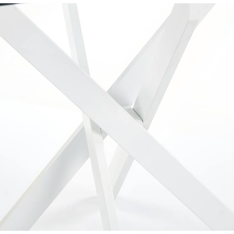 Modern Square Tempered Glass Dining Table with Stable Cross Metal Leg