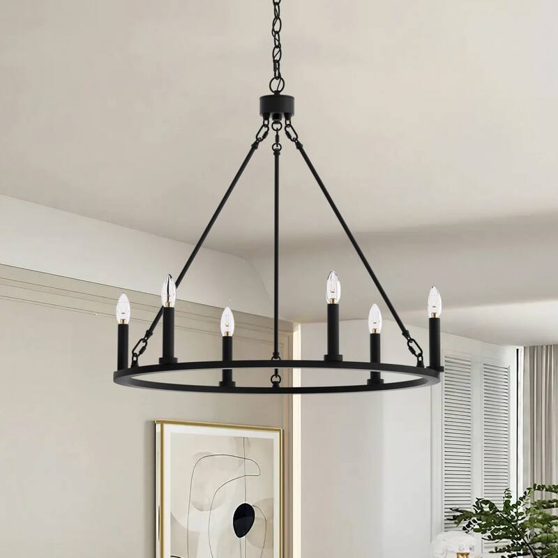 Acroma 6-light Farmhouse Rustic Round Wagon Wheel Chandelier with UL - 23''