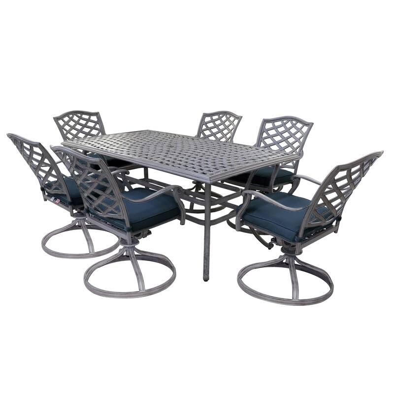 Aluminum 7-Piece Rectangular Dining Set With 6 Swivel Rockers