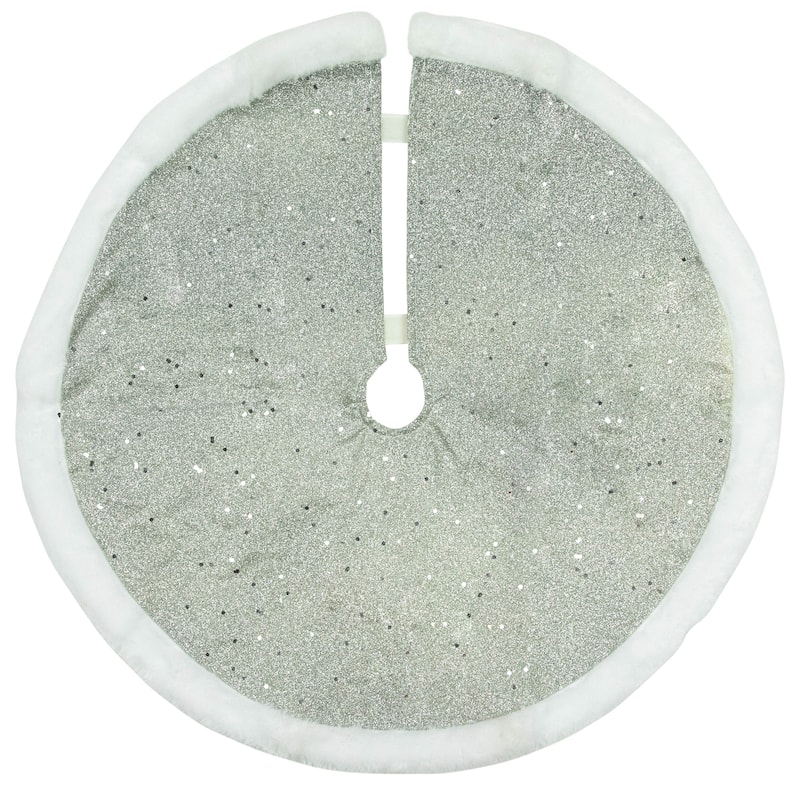20" Silver Glittered Mini Christmas Tree Skirt with White Fur Trim - 20