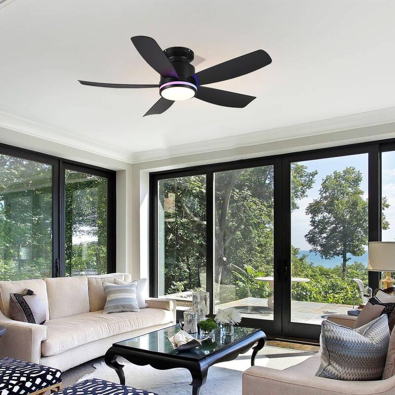 41 Inches Ceiling Fan with Light,5 ABS Blades,Flush Mount Low Profile Ceiling Fan with Light and Remote for Bedroom Living Room