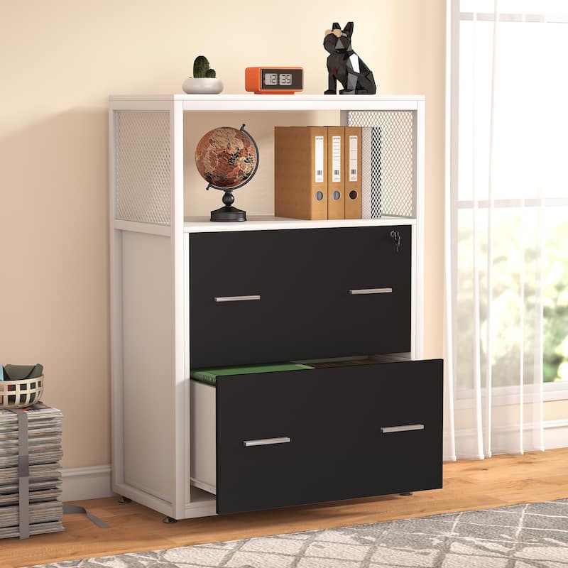 2-Drawer Lateral File Cabinets Legal Size, Large Filing Cabinet with Lock, Printer Stand