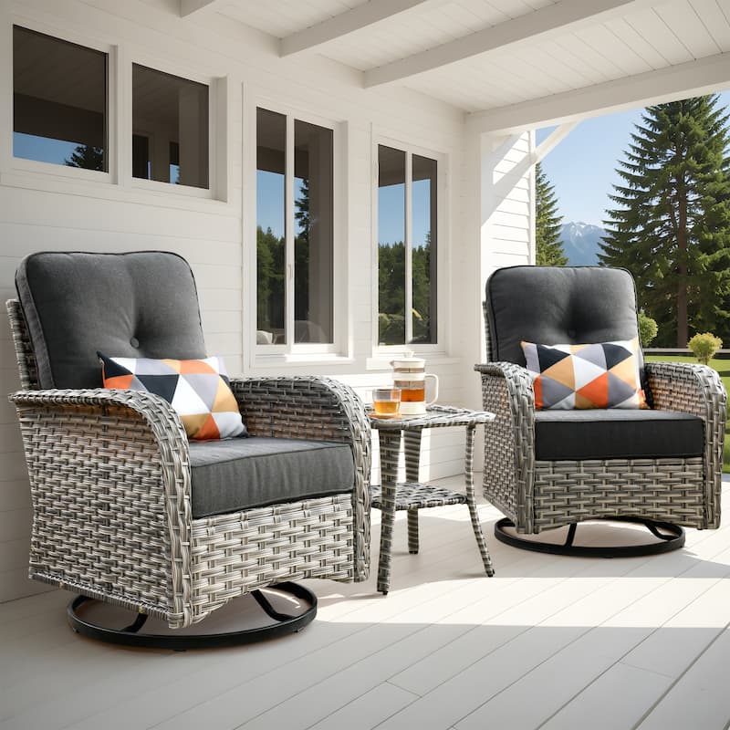 OVIOS 10 Pieces Outdoor Wicker Swivel Chair Set With Solar-Powered Coffee Table