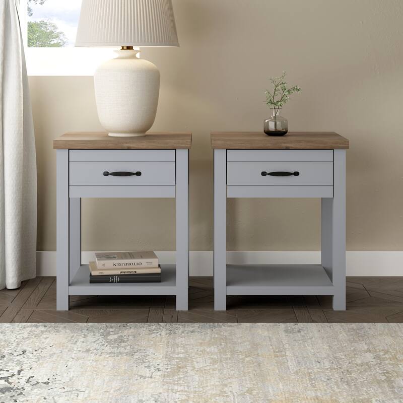 Milligan Wood Nightstand with 1 Drawer and Shelf, Set of 2