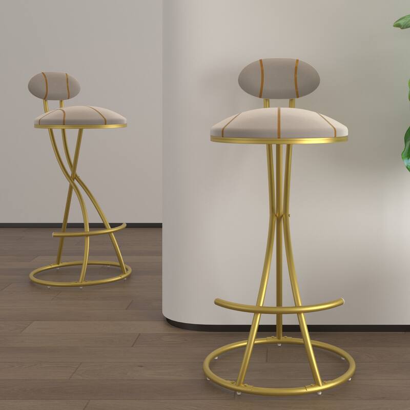 Set of 2 S-Shaped Round Velvet Bar Stools with Stripe Pattern, Modern Counter Chairs for Dining Room