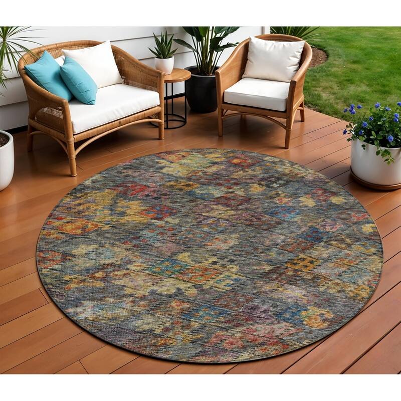 HomeRoots Floral Traditional Rectangle Outdoor Rug - 8' Round
