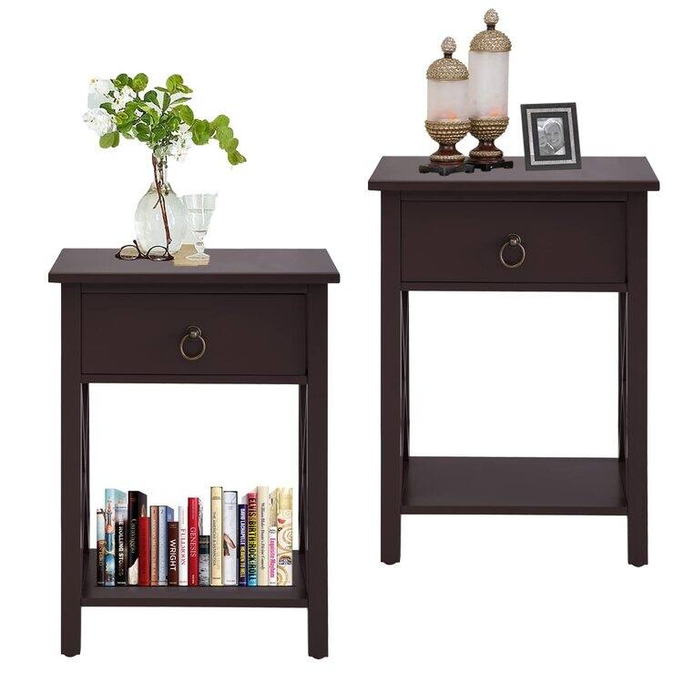 Space-Saving Wooden Side Table with Storage Drawer and Spacious Compartment - Espresso