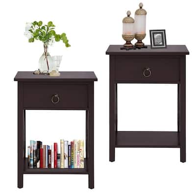 Wooden Nightstand – Single or Set of 2 with Drawer and Storage Shelf, Small Bedside End Table(s) for Bedroom or Living Room