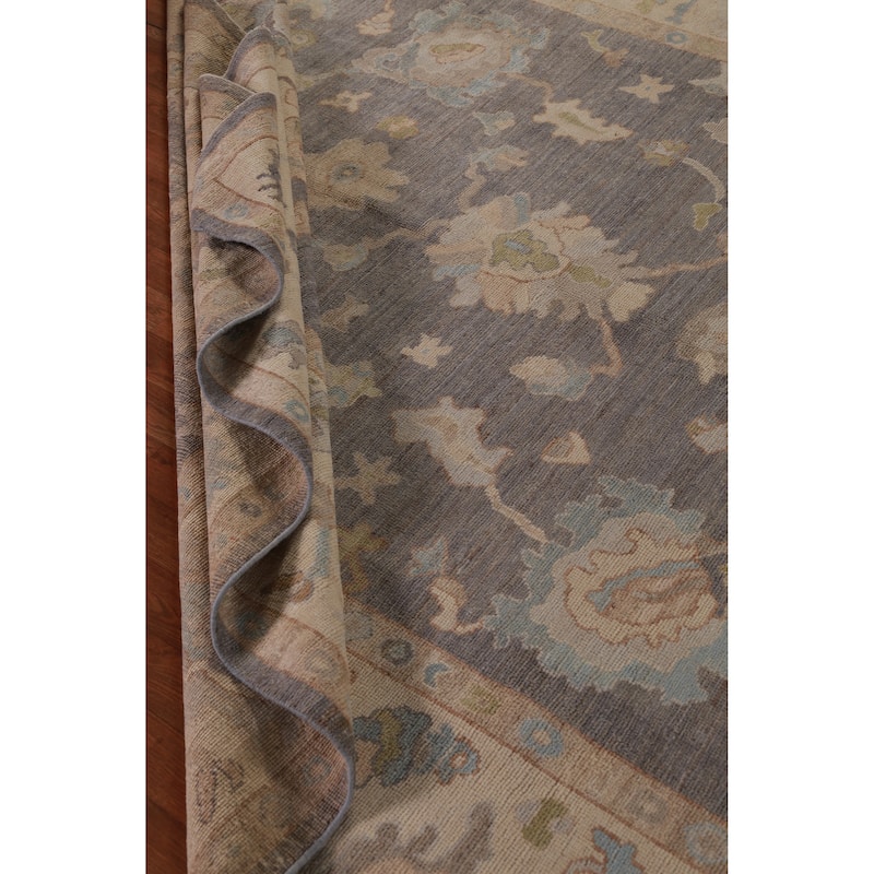 Hand Knotted Oriental 100% Wool Carpet Transitional All-Over Greys & Charcoal Oushak Area Rug - 9' 5'' X 8' 2''