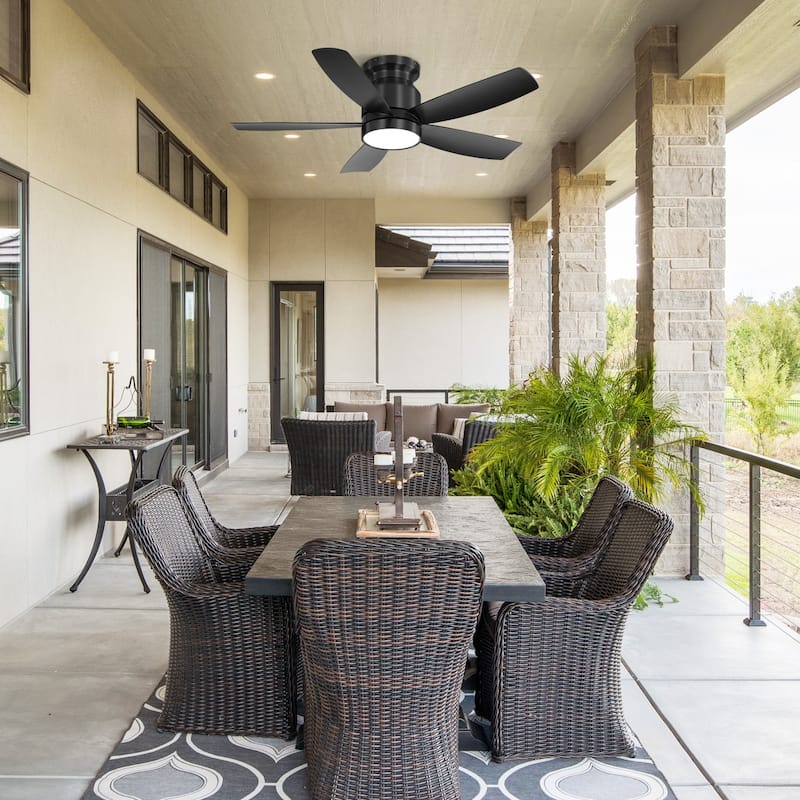 Sofucor 42 Inch Low Profile Flush Mount Ceiling Fan with Light, Remote Control, 5 ABS Blades,Reversible Quiet DC Motor