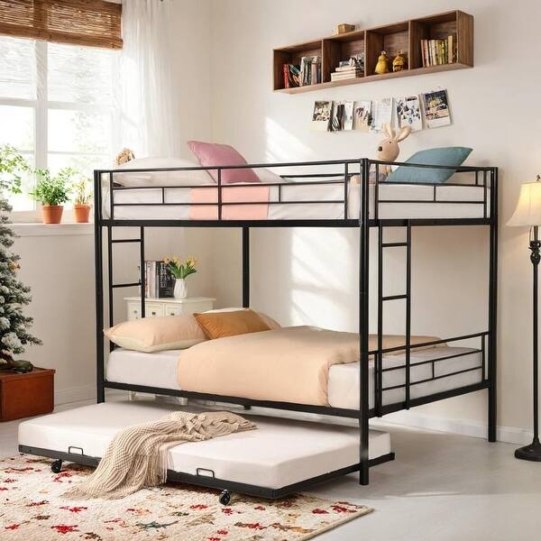 slide 2 of 15, Full Over Full Metal Bunk Bed with Trundle Black