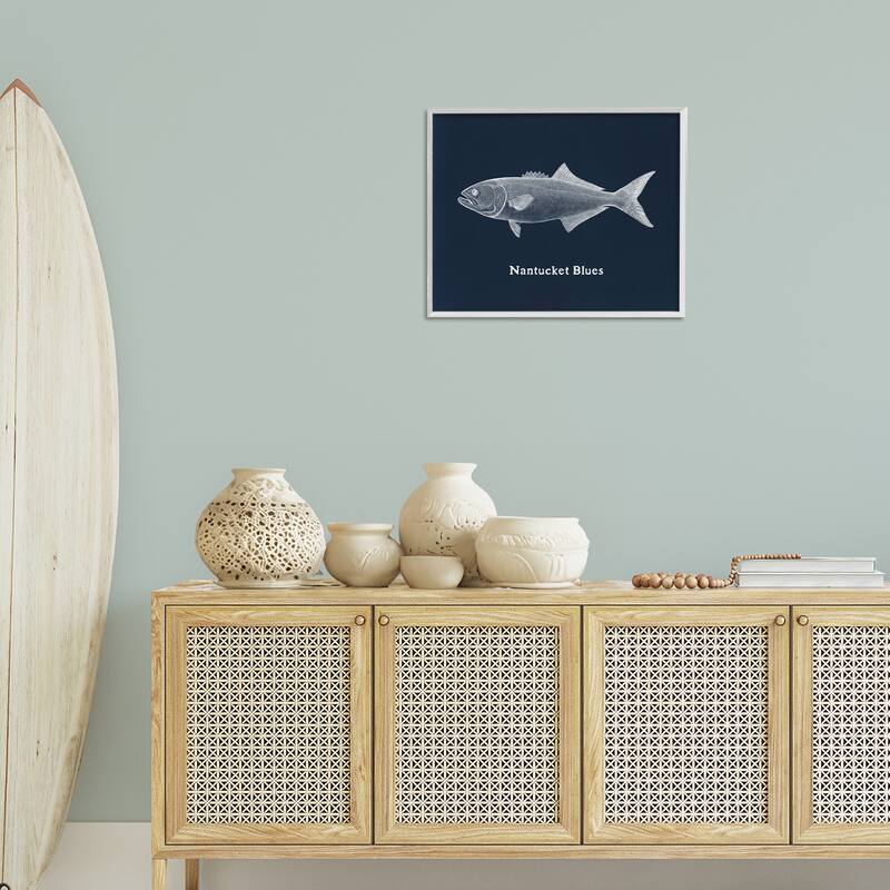 Stupell Nantucket Blues Fish Framed Giclee Art Design By Phillipa Katz