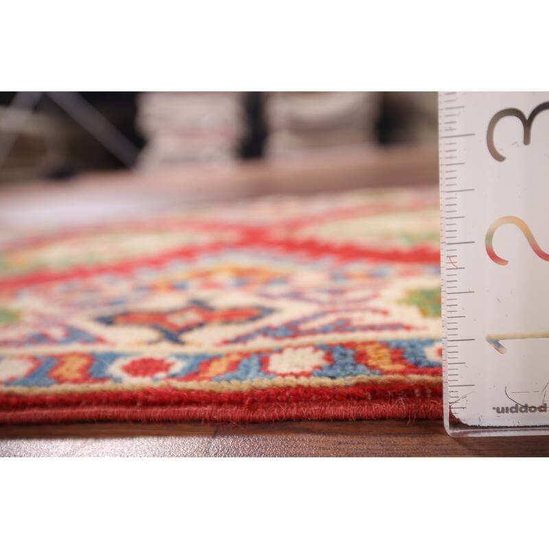 Hand Knotted Oriental 100% Wool Carpet Traditional Geometric Red Kazak Area Rug - 2' 11'' X 1' 11''