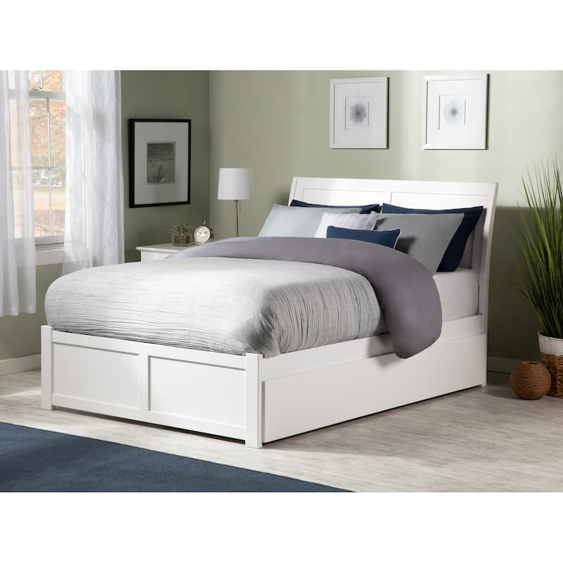 Portland Full Platform Bed with Footboard and Twin Trundle in White