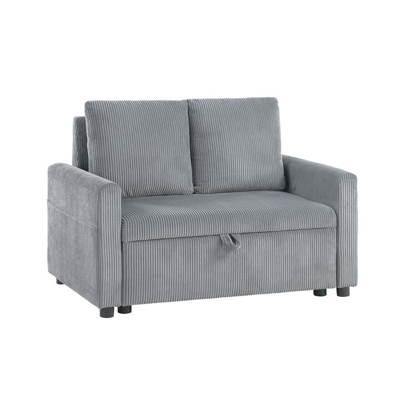 Oswin 45"W Gray Corduroy Loveseat with Storage, Side Pocket