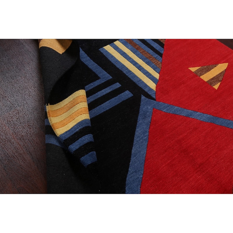 Abstract Nepalese Vegetable Dye Oriental Area Rug Handmade Wool Carpet - 6'0" x 9'0"