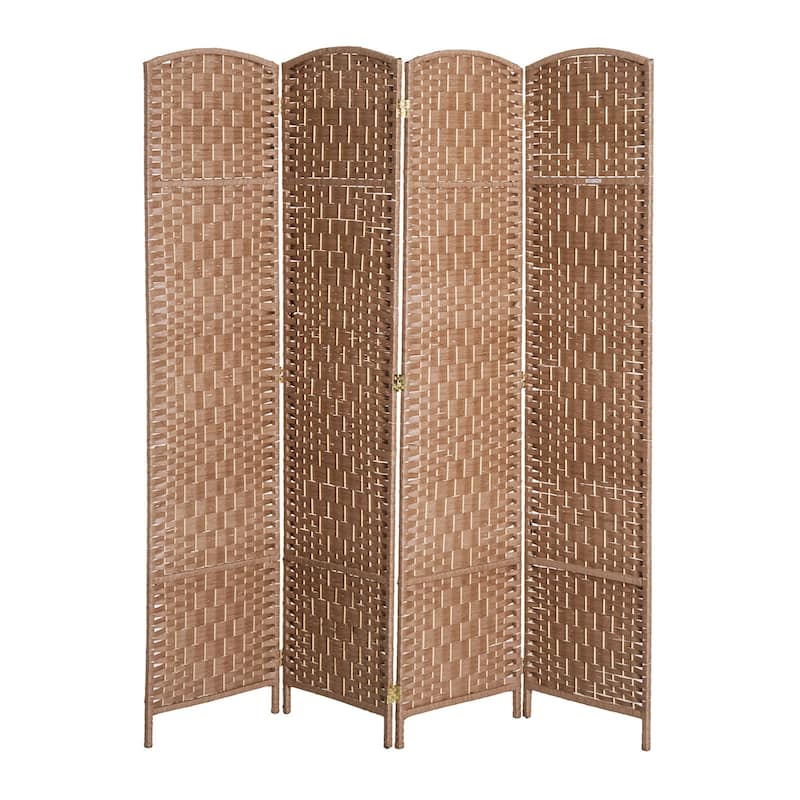 6' Tall Wicker Weave 4 Panel Room Divider Privacy Screen - Natural - Natural