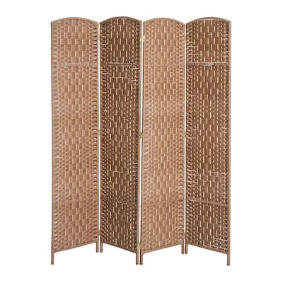 6' Tall Wicker Weave 4 Panel Room Divider Privacy Screen - Natural