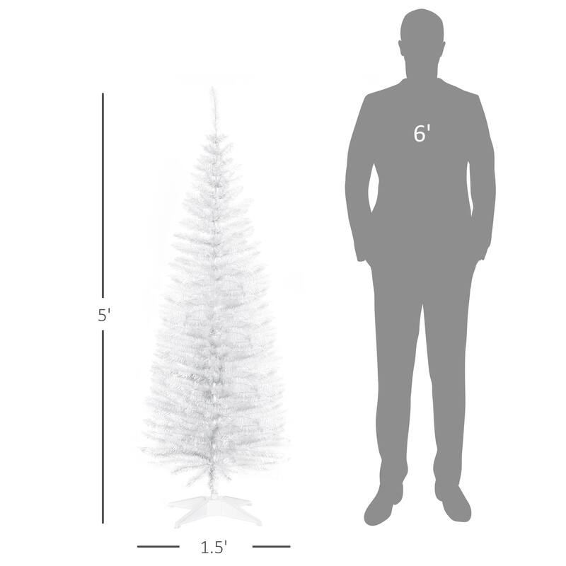 HOMCOM 5' Unlit Artificial Pencil Christmas Tree, Slim Xmas Tree with Foldable Metal Stand - 4.91 ft