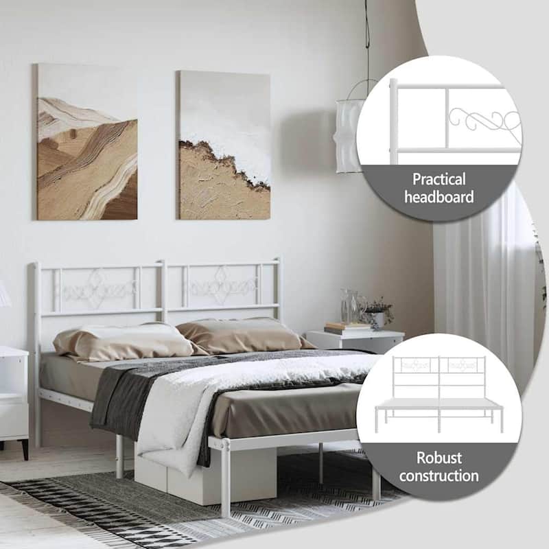 vidaXL 12 Inches White Full Size Metal Bed Frame No Mattress - 77.2" x 55.9" x 35.4"