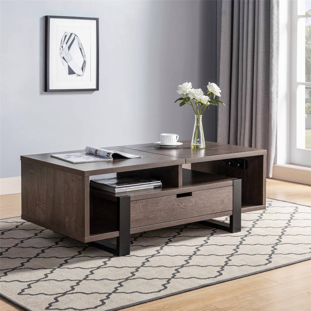 Contemporary Wooden Coffee Table,Storage Accent Table with Drawers and Lift Top