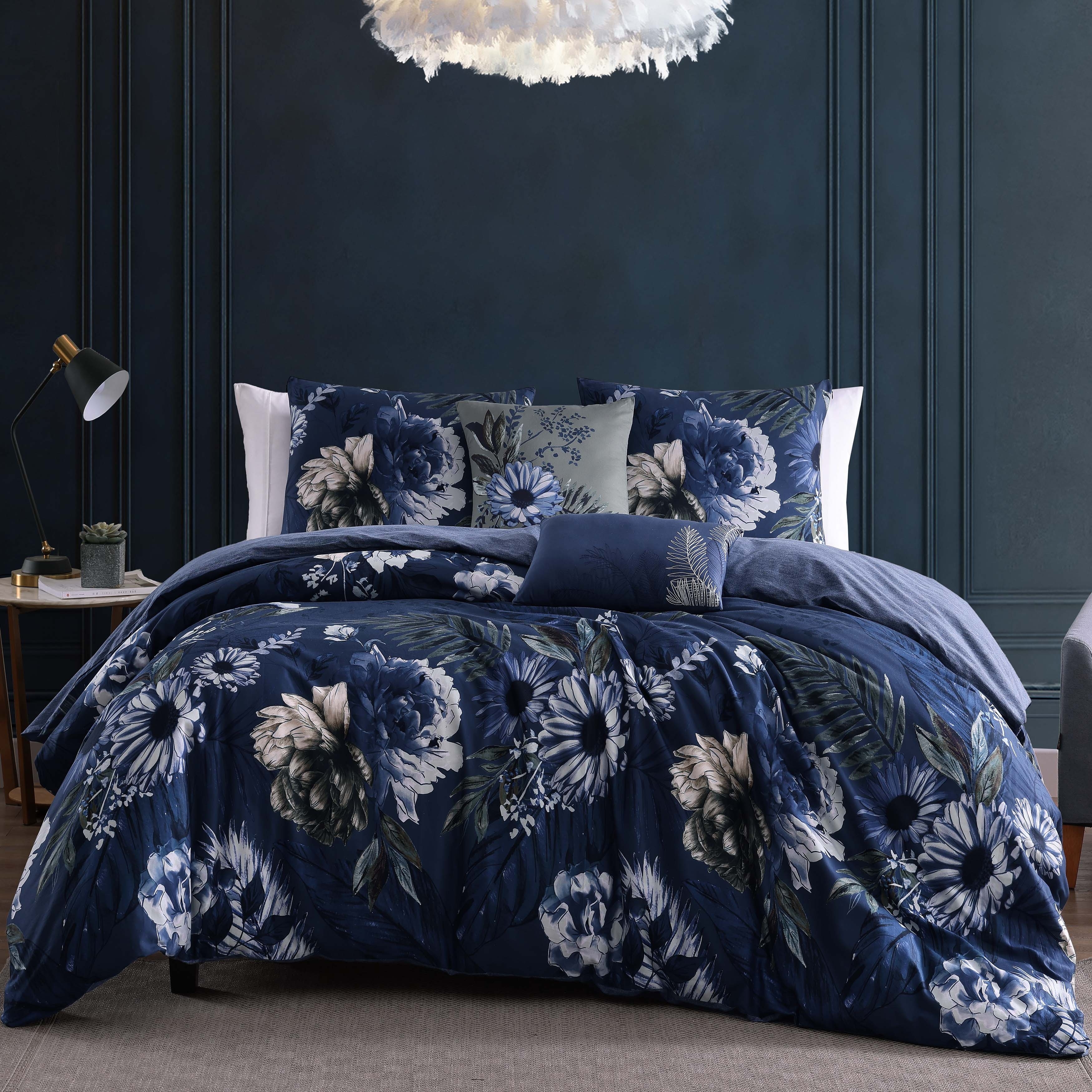 Bebejan Delphine Blue 100% Cotton 5-Piece Reversible Comforter Set - Bed  Bath & Beyond - 37001269