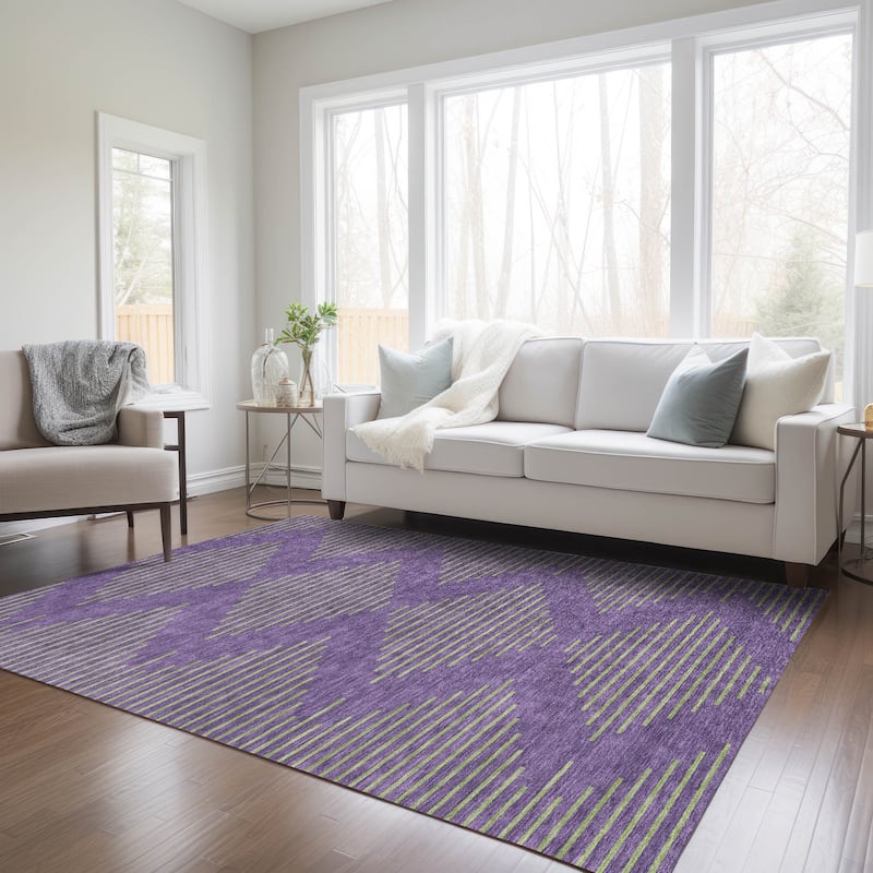 Machine Washable Indoor/ Outdoor Contemporary Geo Chantille Rug