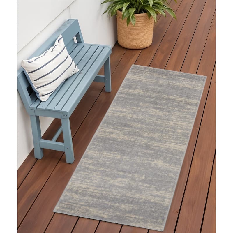 HomeRoots Abstract Contemporary Runner Outdoor Rug - 6' Runner - Beige/Grey - 6' Runner