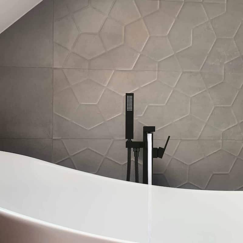 Cube Single Handle Floor Mounted Freestanding Tub Filler With Hand Shower
