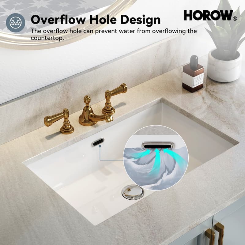 HOROW 23.60 in. White Ceramic Rectangular Undermount Sink with Overflow Drain - N/A