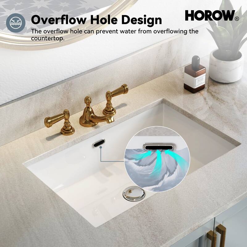HOROW 23.63 in. White Ceramic Rectangular Undermount Sink with Overflow Drain