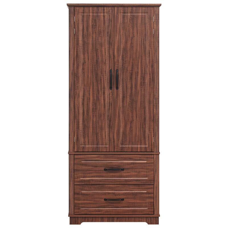 HomeRoots 71" Brown Wood Pantry Or Storage Closet - 30.30 in. x 70.98 in. x 15.80 in.