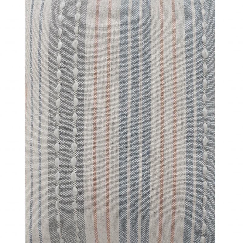 HomeRoots 20" X 20" White Blue Gray And Tan 100% Cotton Striped Zippered Pillow