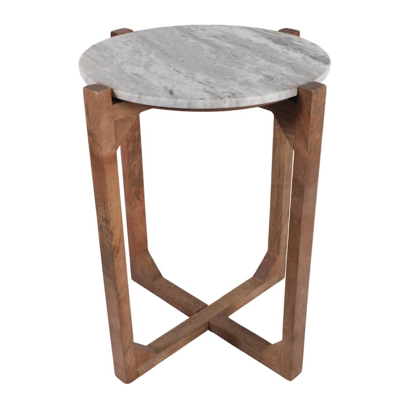 Modern Marble Top Accent End Table with Wood Base - 22.0"