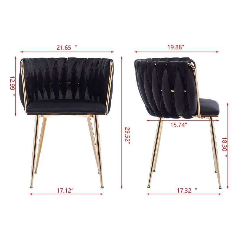 Modern Velvet Fabric Dining Chair with Golden Legs, Set of 2