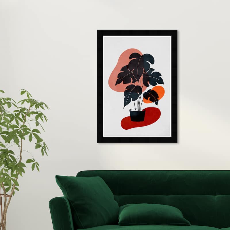 Wynwood Studio Prints Floral and Botanical Monstera minimalist 2 Black and Pastel Black Tropical Wall Art Canvas Print - Black
