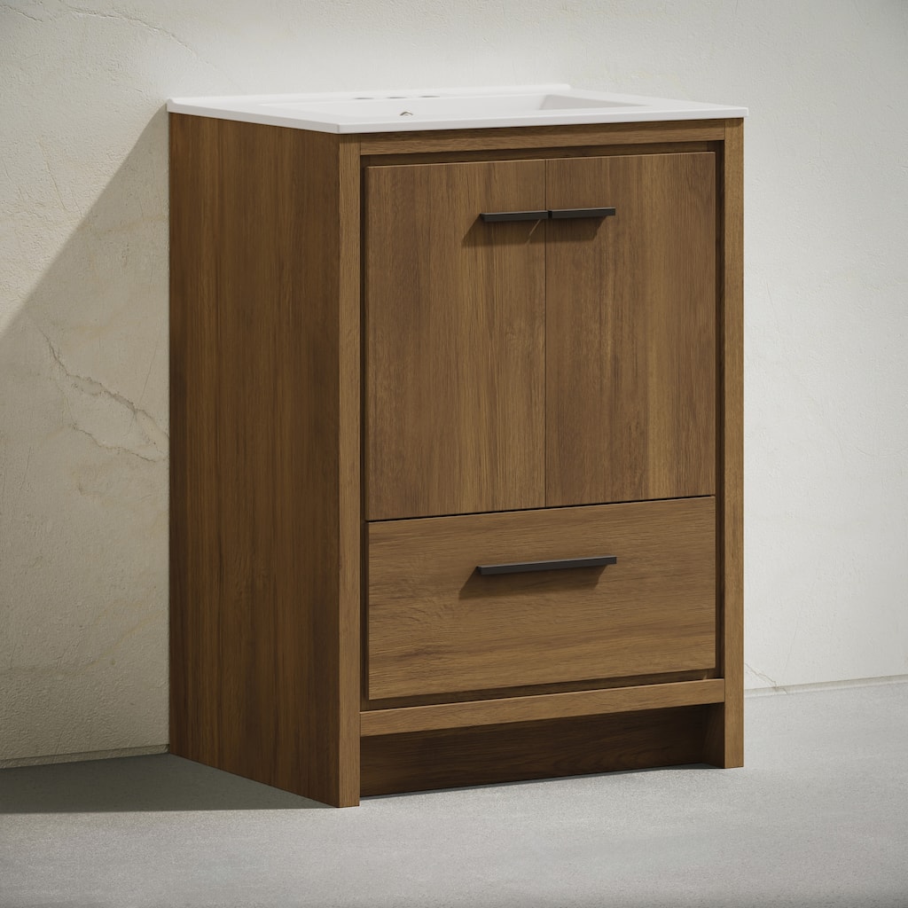 Virage 24" Freestanding Bathroom Vanity In Brown Oak With 3-Hole Centerset Sink Top - 24
