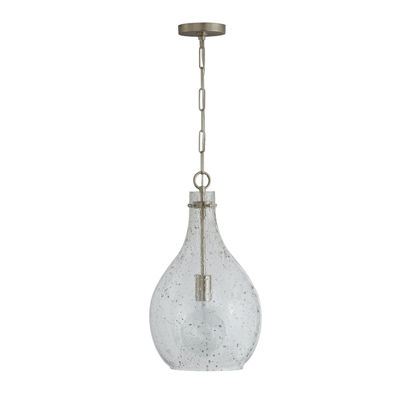 Rabun 1-light Hanging Pendant w/ Clear Stone Seeded Glass - Brushed Nickel
