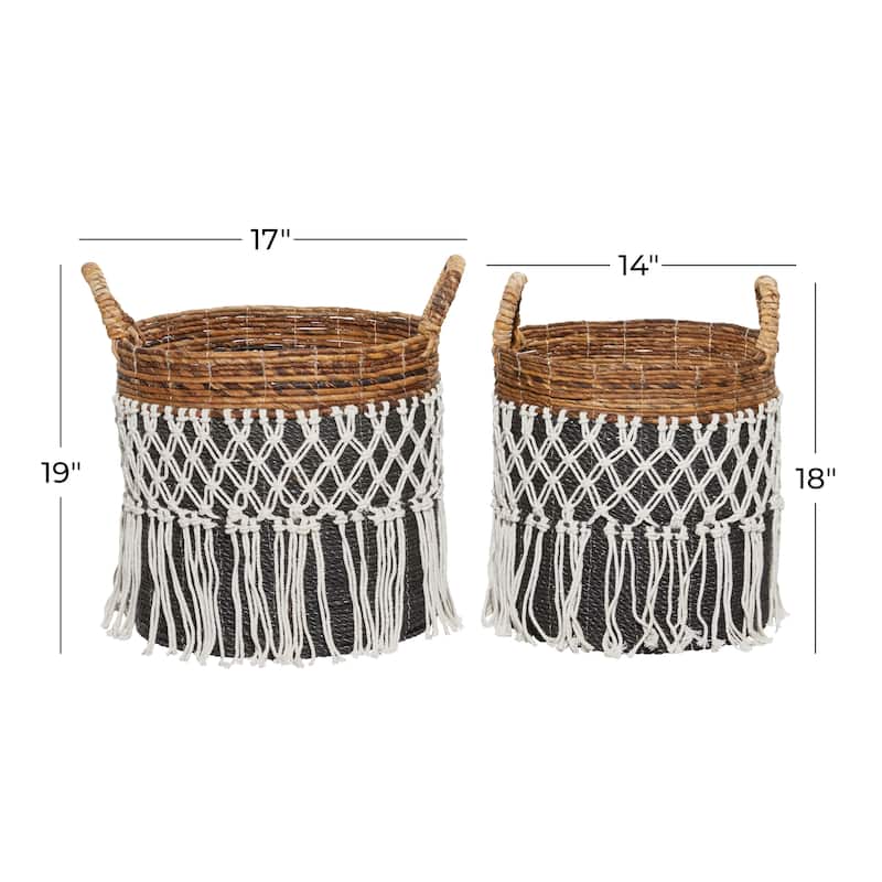 Black Banana Leaf Bohemian Storage Basket (Set of 2) - S/2 19", 18"H