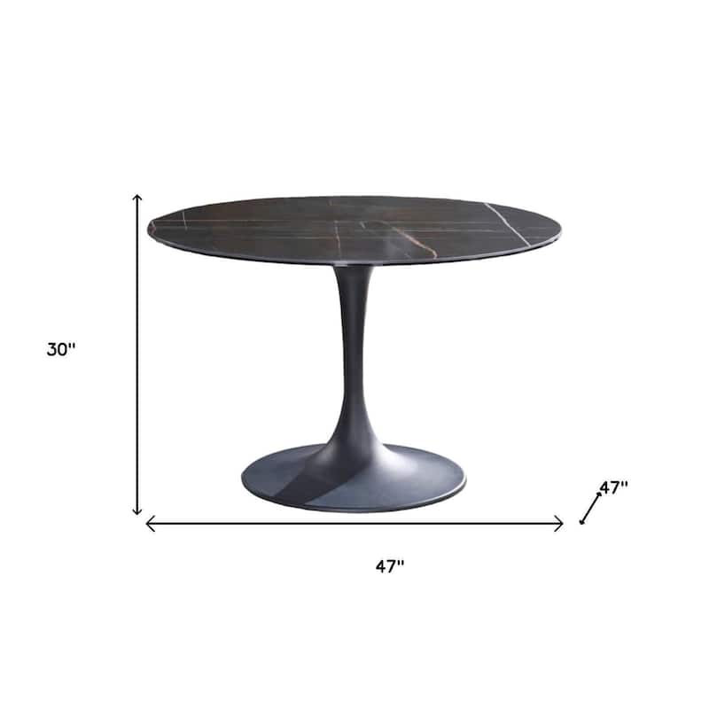 HomeRoots 47" Black Rounded Ceramic And Metal Pedestal Base Dining Table