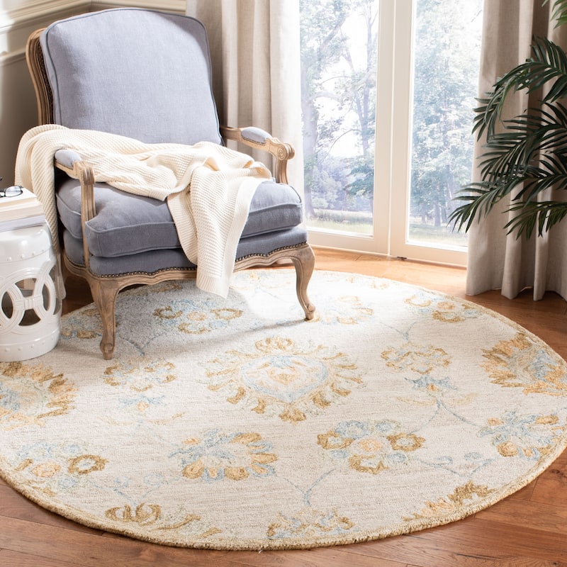 SAFAVIEH Handmade Blossom Ilana Modern Floral Wool Rug - 6' Round - Beige/Sage