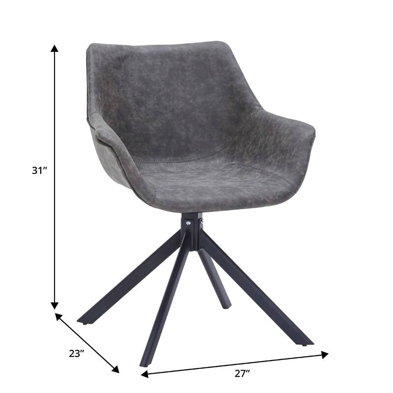 Markley Leather Swivel Dining Armchair with Black Iron Base - Accent Dining Chair for Kitchen and Dining Room Set of 4