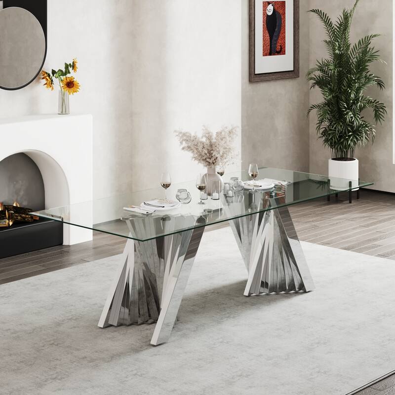 78 inch and 94 inch Glass Dinner Table Falcone Kitchen and Dining Table