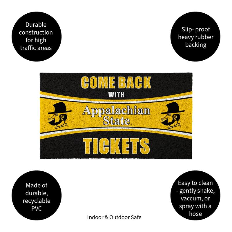 Appalachian State University 28 in. x 16 in. PVC "Come Back With Tickets" Trapper Door Mat
