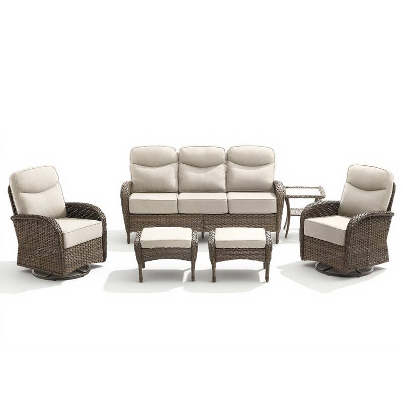 Pocassy Outdoor Wicker Patio Sofa with Swivel Chair Ottoman Sets